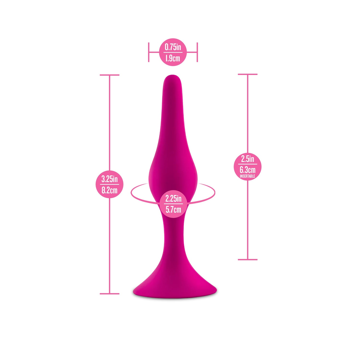 Blush Luxe Beginner 3.25" Silicone Butt Plug - Satin Smooth Anal Trainer with Soft Tapered Tip and Suction Cup Base - Slim Bum Plug Adult Sex Toy for Women, Men & Couples - (Pink)