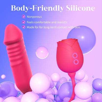 Vibrator Dildo Sex Toys for Women - MOOLIGIRL Rose Sex Toy with Thrusting G Spot
