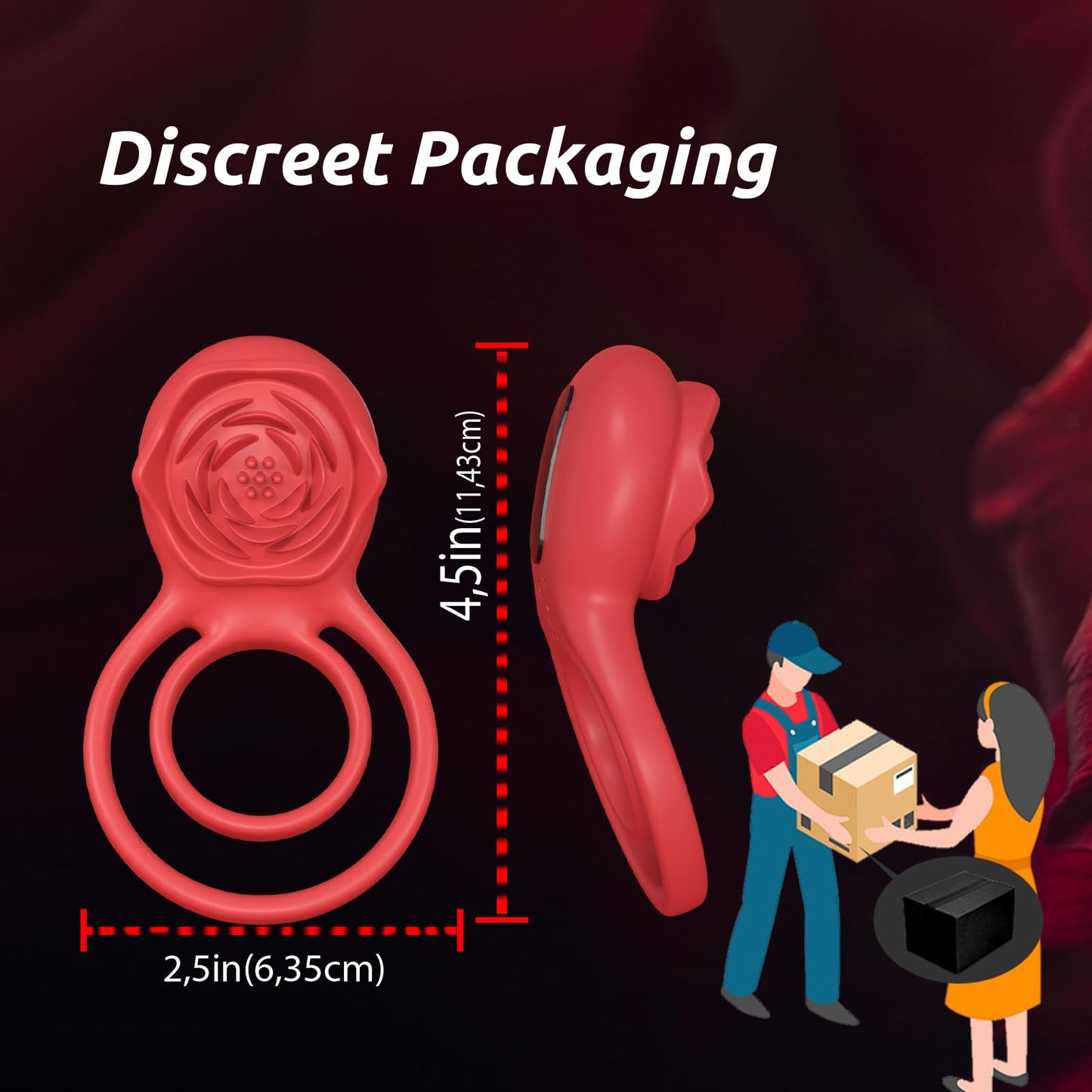 Vibrating Cock Ring with Rose Clitoral Stimulator, Pleasure Penis Ring Vibrator Couples