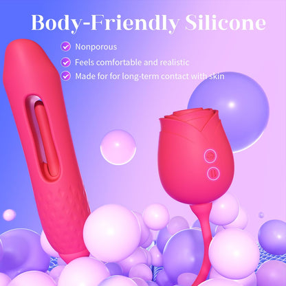 Vibrator Dildo Sex Toys for Women - MOOLIGIRL Rose Sex Toy with Thrusting G Spot