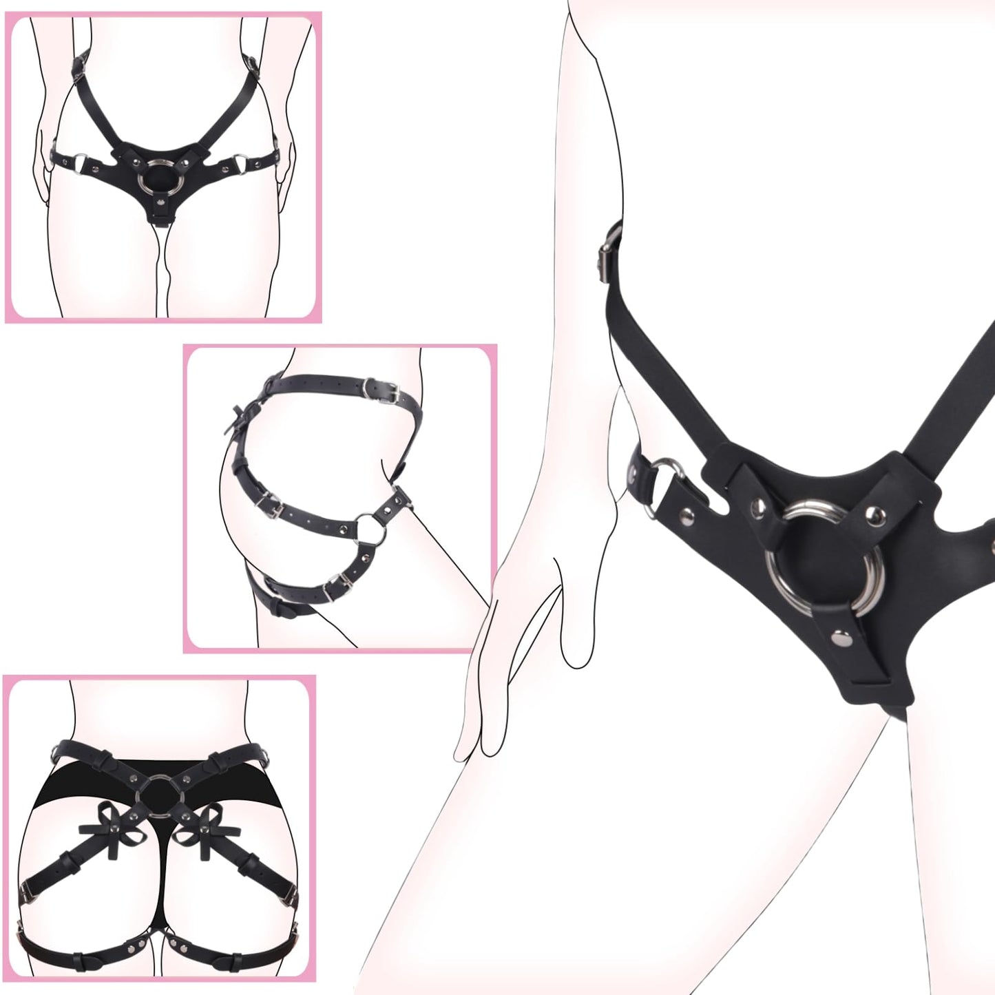 Strap On Dildo Harness Adult Sex Toys for Couple Pegging & G-Spot Play, Adjustable Sex Strapon with 2 Metal O-Rings, Wearable Bondage Gear for Men Women Lesbian & Gay Use