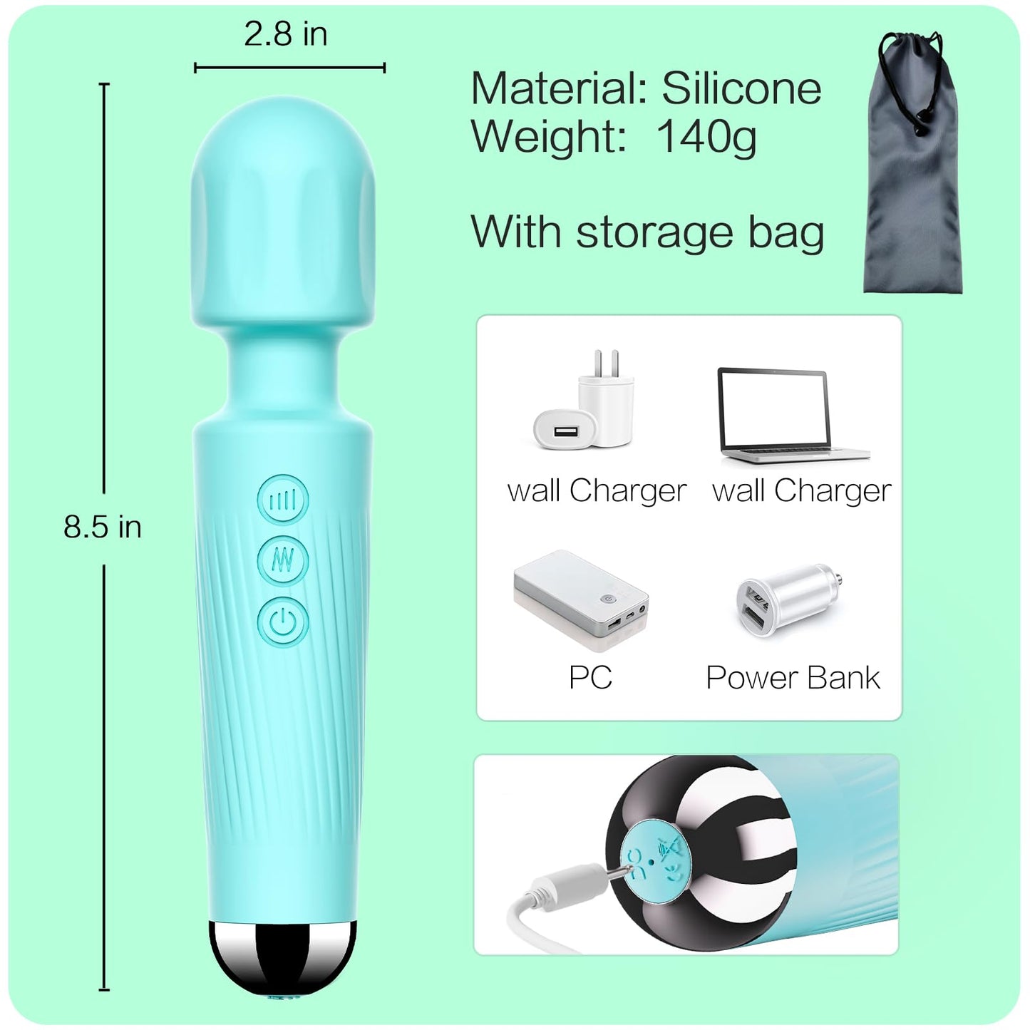 Vibrator Wand, G Spot Dildo, Clit Vibrator, Sex Vibrators,Clitoris Stimulation,with 8 Speeds & 20 Patterns