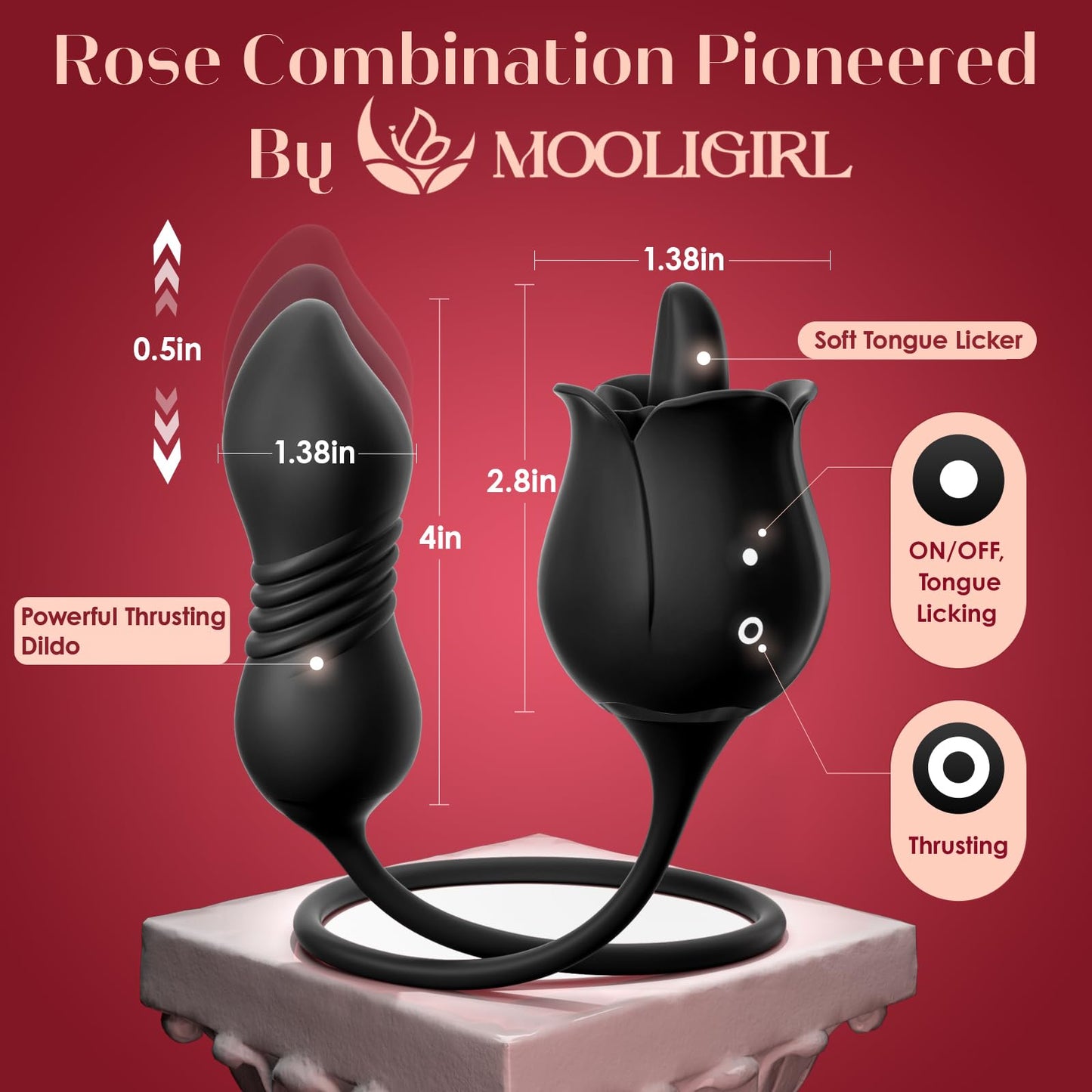 Vibrator Dildo Sex Toys for Women - MOOLIGIRL Rose Sex Toy with Thrusting G Spot