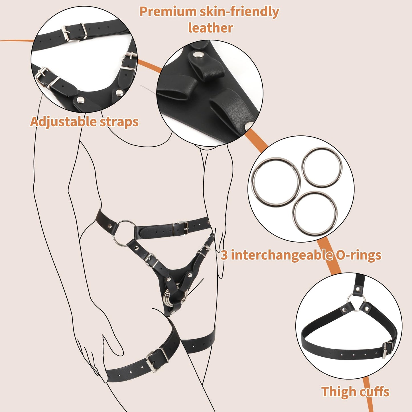 Strap On Dildo Harness Adult Sex Toys for Couple Pegging & G-Spot Play, Adjustable Sex Strapon with 2 Metal O-Rings, Wearable Bondage Gear for Men Women Lesbian & Gay Use