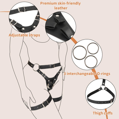 Strap On Dildo Harness Adult Sex Toys for Couple Pegging & G-Spot Play, Adjustable Sex Strapon with 2 Metal O-Rings, Wearable Bondage Gear for Men Women Lesbian & Gay Use