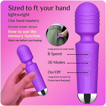 Vibrator Wand, G Spot Dildo, Clit Vibrator, Sex Vibrators,Clitoris Stimulation,with 8 Speeds & 20 Patterns
