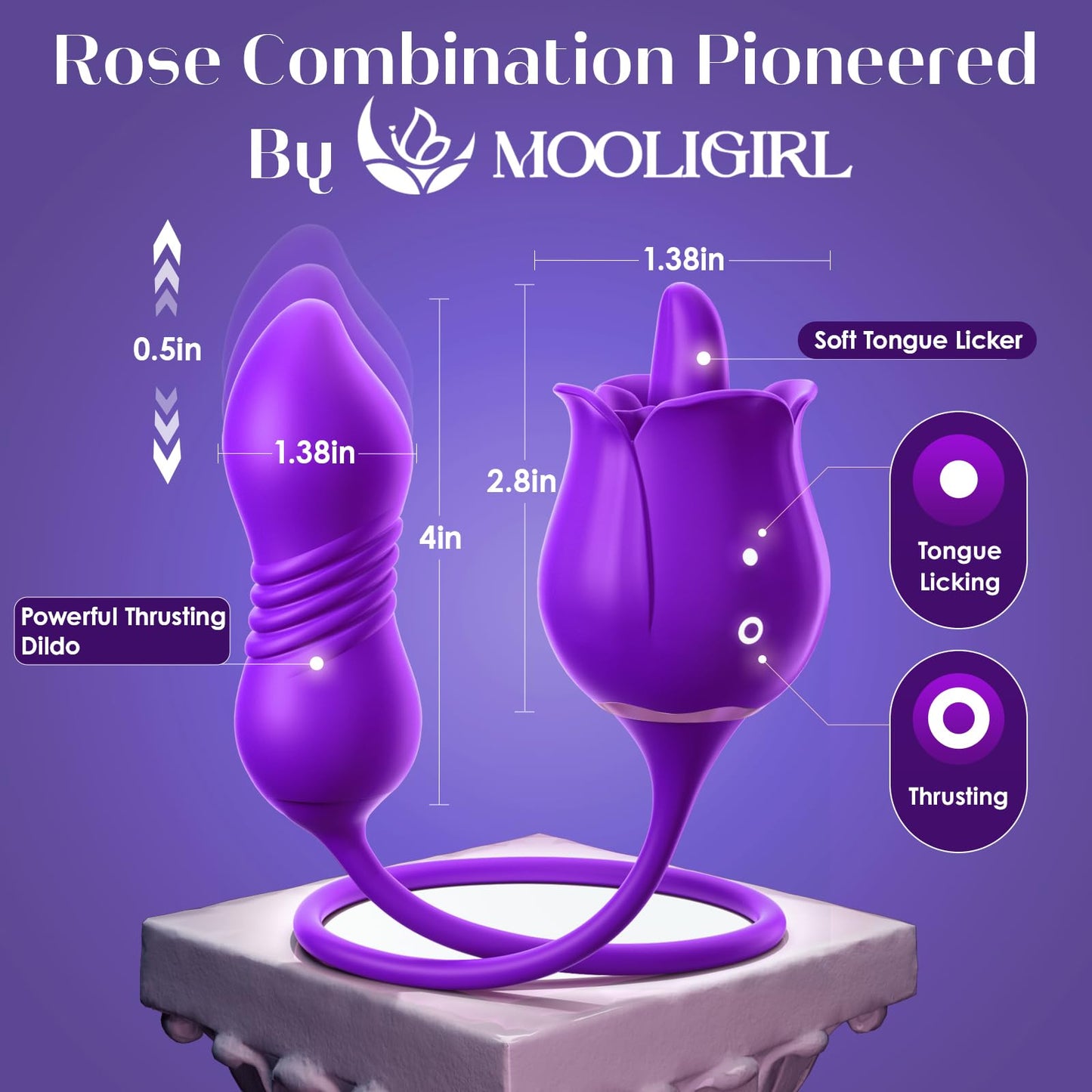 Vibrator Dildo Sex Toys for Women - MOOLIGIRL Rose Sex Toy with Thrusting G Spot