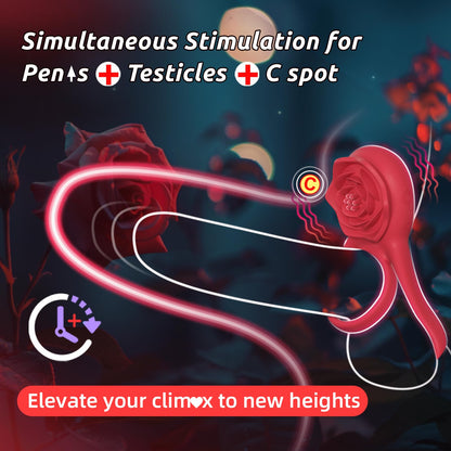 Vibrating Cock Ring with Rose Clitoral Stimulator, Pleasure Penis Ring Vibrator Couples