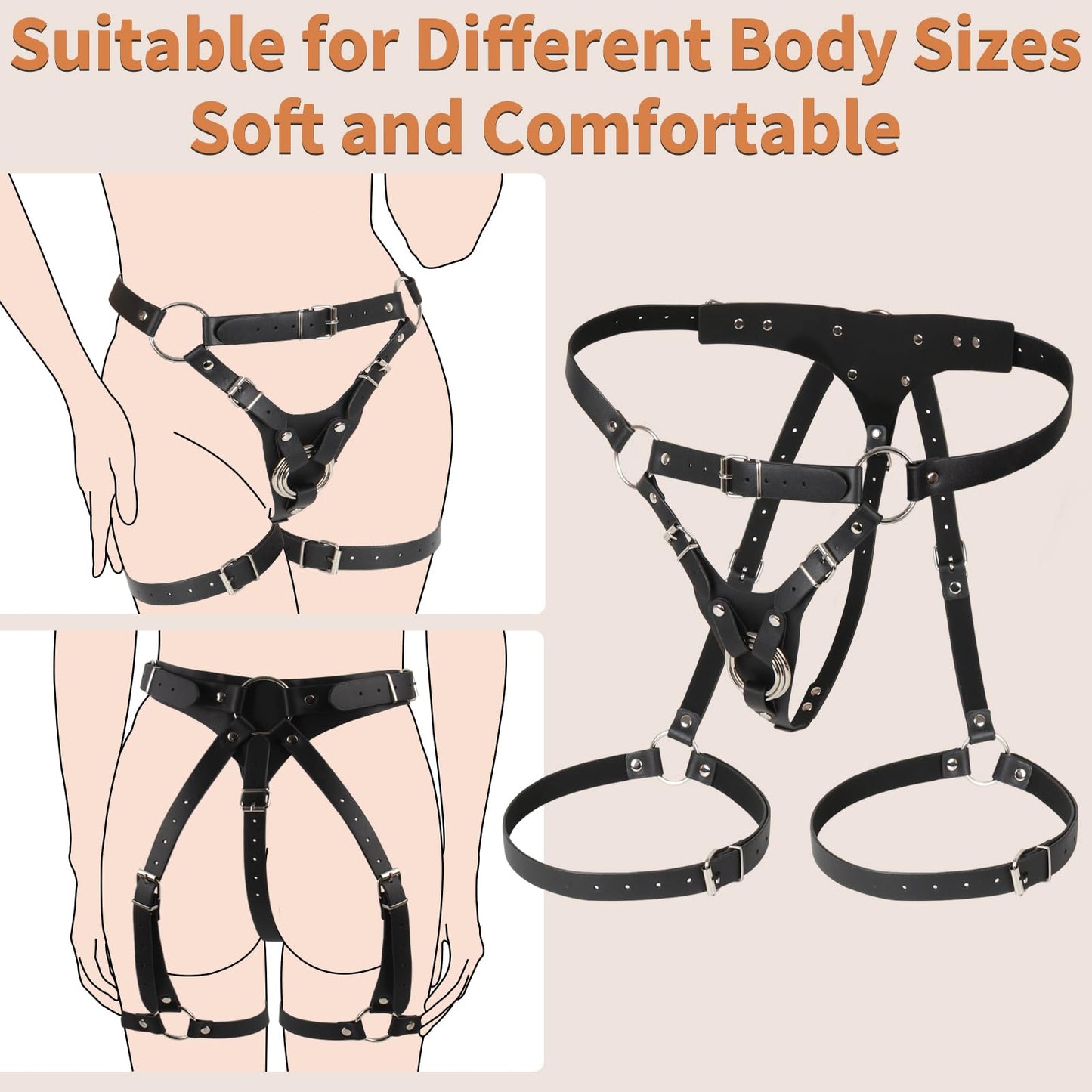 Strap On Dildo Harness Adult Sex Toys for Couple Pegging & G-Spot Play, Adjustable Sex Strapon with 2 Metal O-Rings, Wearable Bondage Gear for Men Women Lesbian & Gay Use