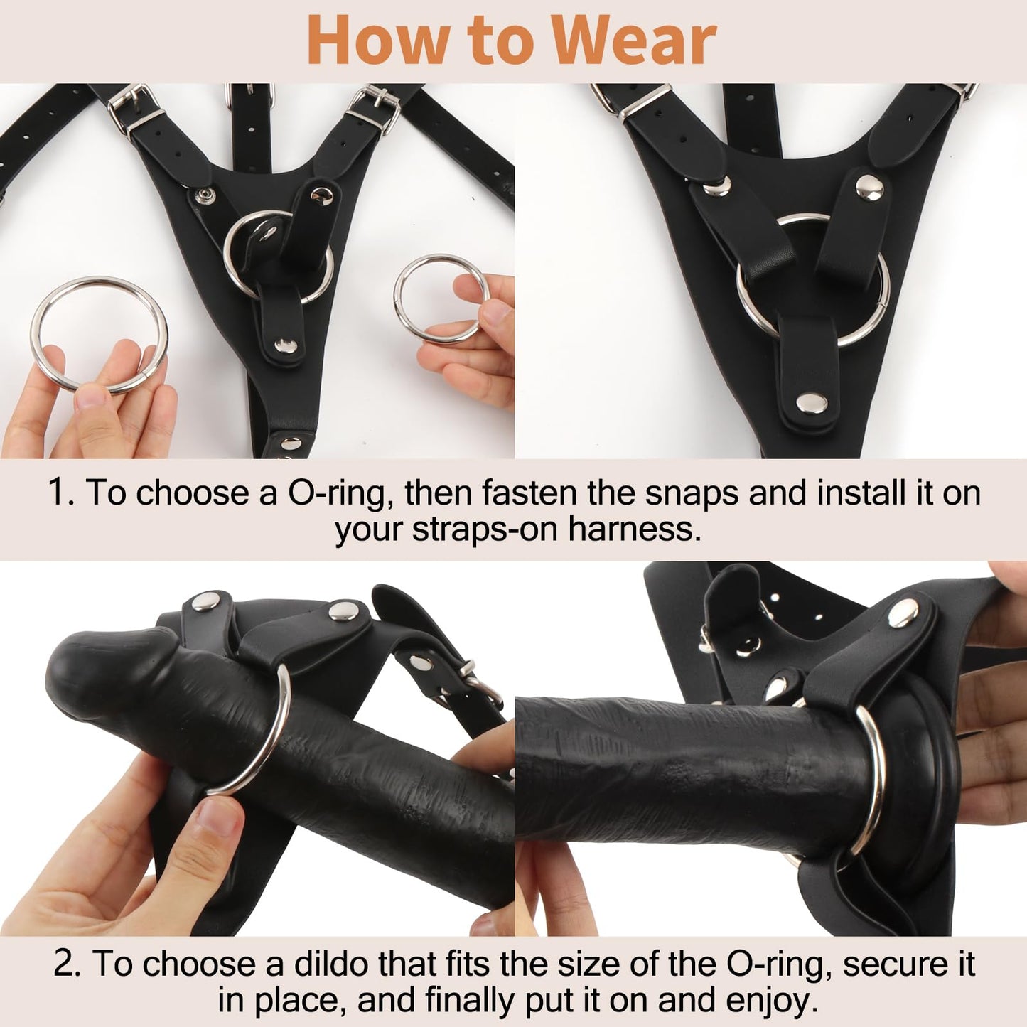 Strap On Dildo Harness Adult Sex Toys for Couple Pegging & G-Spot Play, Adjustable Sex Strapon with 2 Metal O-Rings, Wearable Bondage Gear for Men Women Lesbian & Gay Use