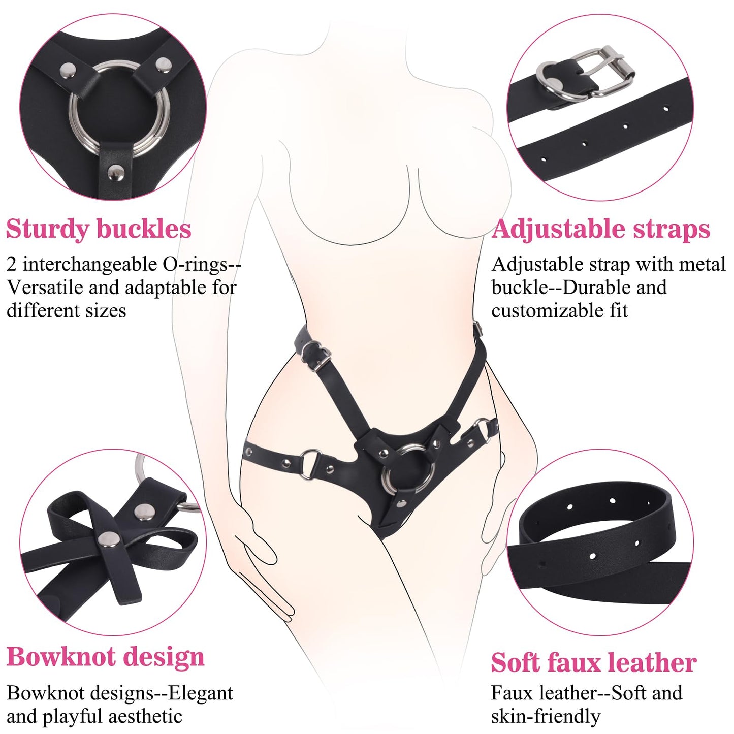 Strap On Dildo Harness Adult Sex Toys for Couple Pegging & G-Spot Play, Adjustable Sex Strapon with 2 Metal O-Rings, Wearable Bondage Gear for Men Women Lesbian & Gay Use