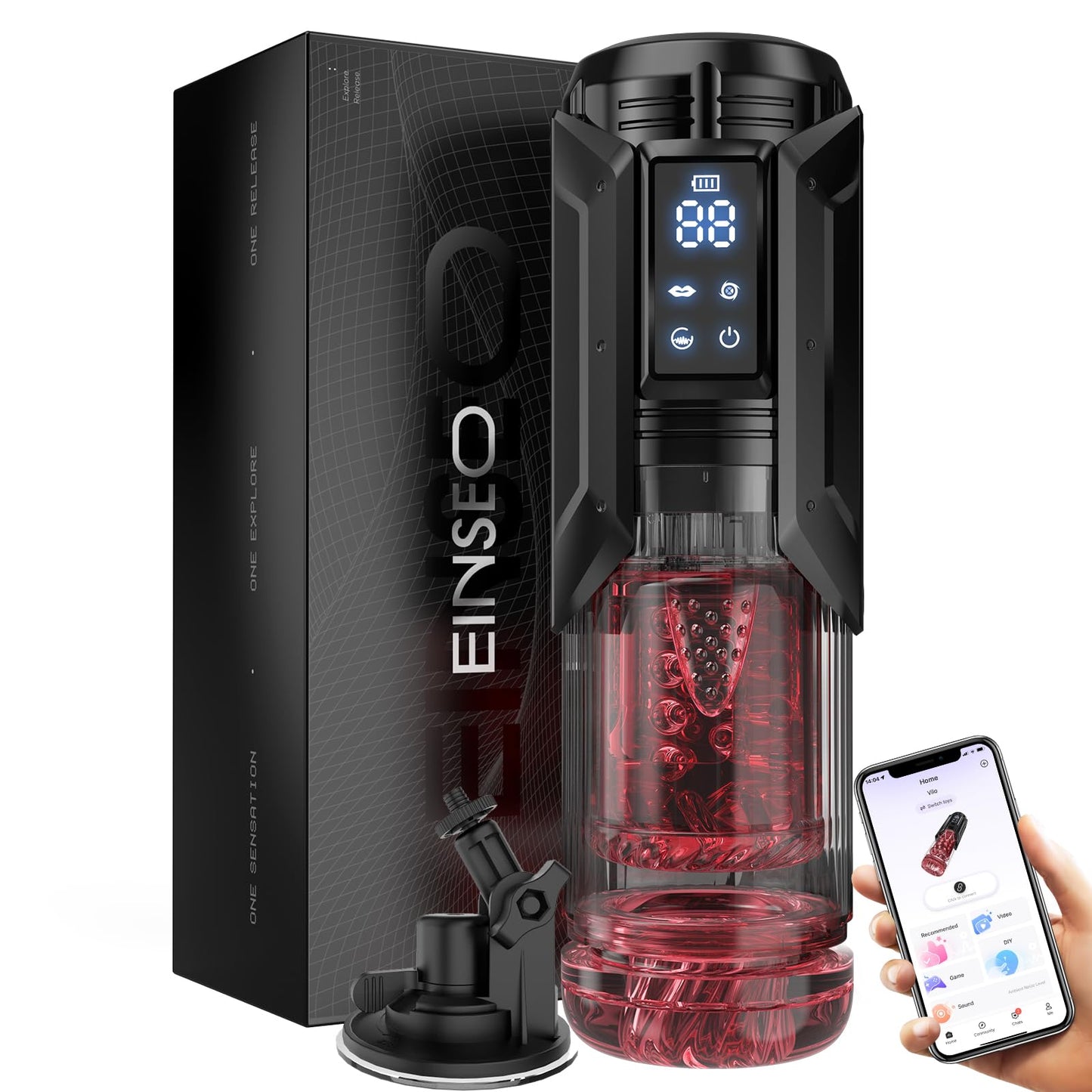 Men Penis Pump - EINSEO Full Waterproof Male Masturbator Stroker with 7 Sucking Thrusting Rotating & 7 Licking