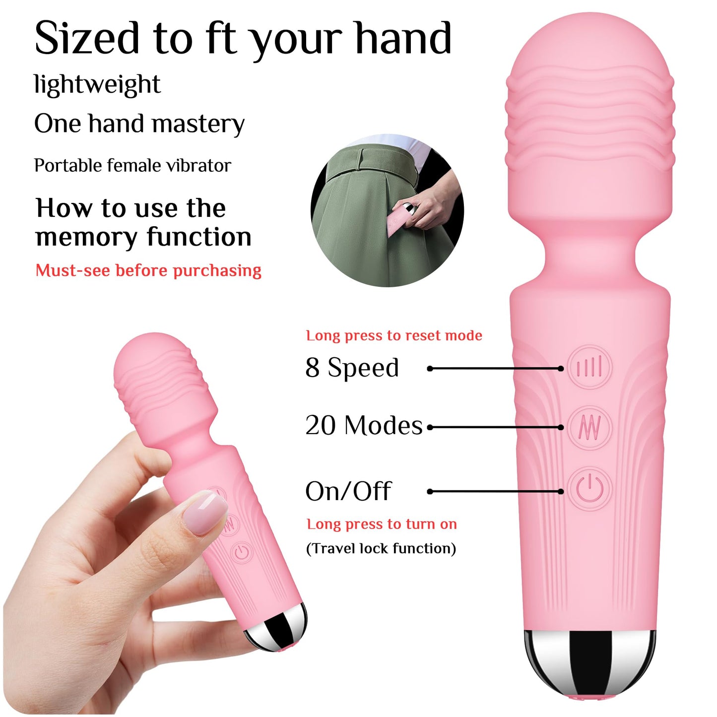 Vibrator Wand, G Spot Dildo, Clit Vibrator, Sex Vibrators,Clitoris Stimulation,with 8 Speeds & 20 Patterns