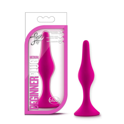 Blush Luxe Beginner 3.25" Silicone Butt Plug - Satin Smooth Anal Trainer with Soft Tapered Tip and Suction Cup Base - Slim Bum Plug Adult Sex Toy for Women, Men & Couples - (Pink)