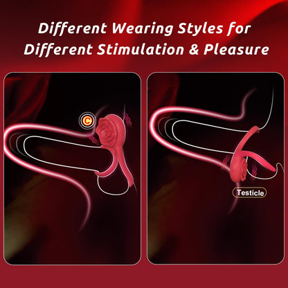 Vibrating Cock Ring with Rose Clitoral Stimulator, Pleasure Penis Ring Vibrator Couples