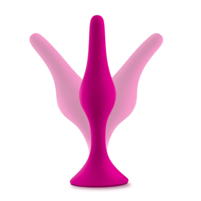 Blush Luxe Beginner 3.25" Silicone Butt Plug - Satin Smooth Anal Trainer with Soft Tapered Tip and Suction Cup Base - Slim Bum Plug Adult Sex Toy for Women, Men & Couples - (Pink)