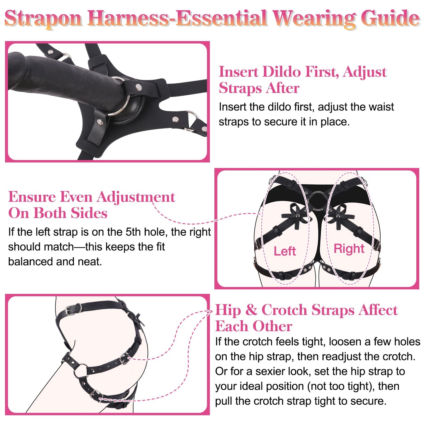 Strap On Dildo Harness Adult Sex Toys for Couple Pegging & G-Spot Play, Adjustable Sex Strapon with 2 Metal O-Rings, Wearable Bondage Gear for Men Women Lesbian & Gay Use
