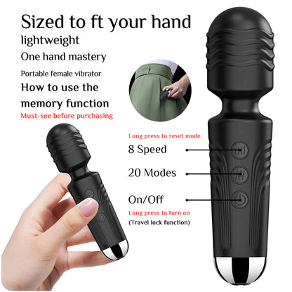Vibrator Wand, G Spot Dildo, Clit Vibrator, Sex Vibrators,Clitoris Stimulation,with 8 Speeds & 20 Patterns