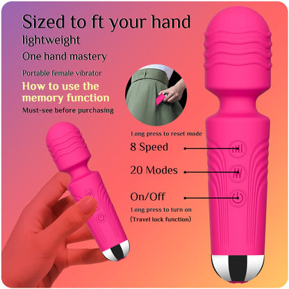 Vibrator Wand, G Spot Dildo, Clit Vibrator, Sex Vibrators,Clitoris Stimulation,with 8 Speeds & 20 Patterns