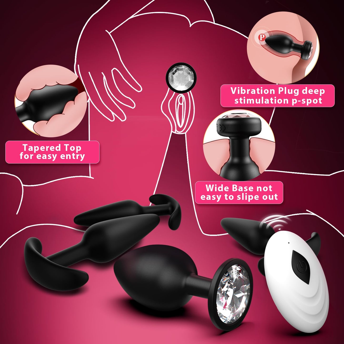 Anal Plug Vibrating Butt Plug, Adult Sex Toys 3PCS Silicone Anal Plugs, Anal Sex Toys with Remote Control 10 Vibrating Vibrator for Men Women, Anal Toys Adult Sex Toy & Games Prostate Massager