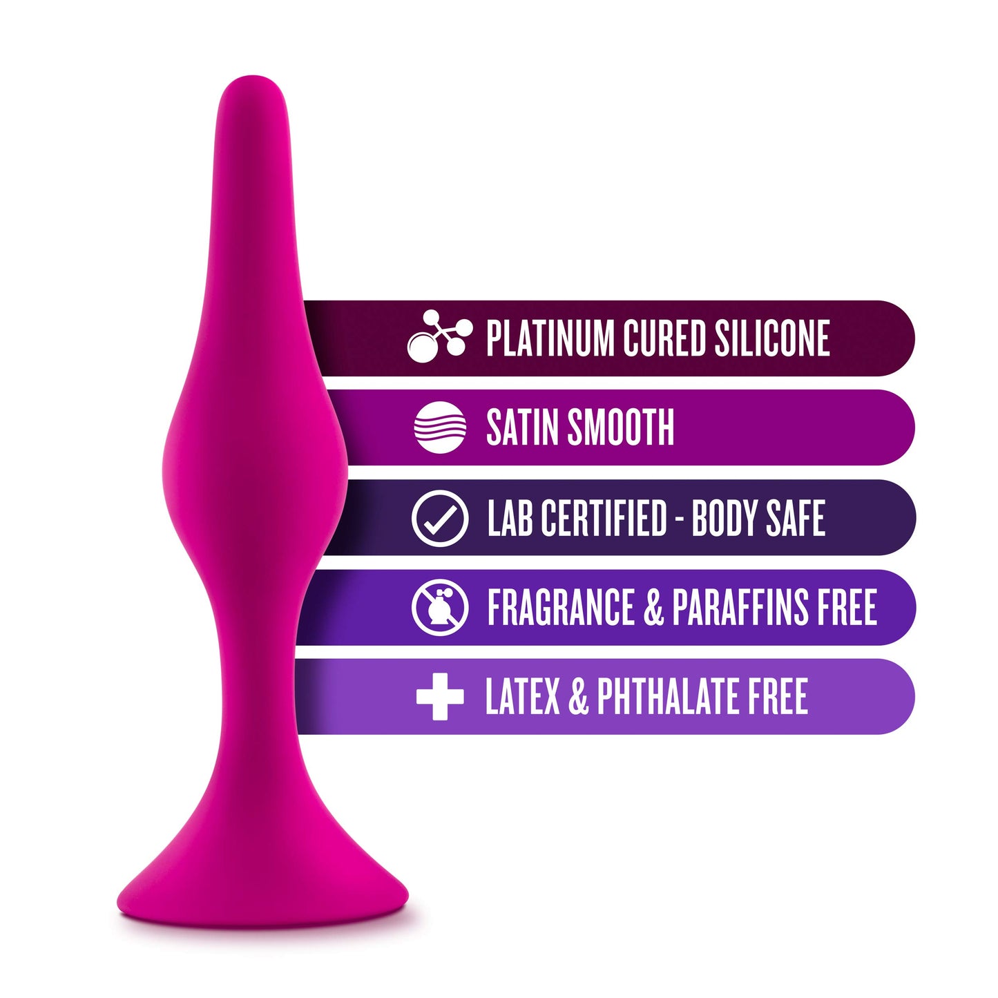 Blush Luxe Beginner 3.25" Silicone Butt Plug - Satin Smooth Anal Trainer with Soft Tapered Tip and Suction Cup Base - Slim Bum Plug Adult Sex Toy for Women, Men & Couples - (Pink)