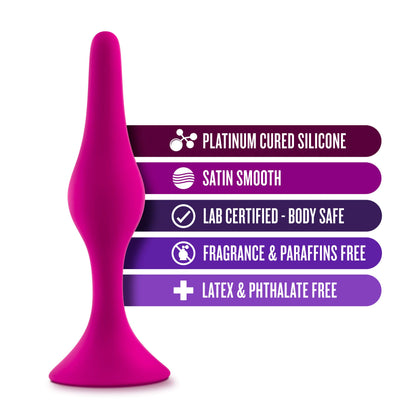 Blush Luxe Beginner 3.25" Silicone Butt Plug - Satin Smooth Anal Trainer with Soft Tapered Tip and Suction Cup Base - Slim Bum Plug Adult Sex Toy for Women, Men & Couples - (Pink)